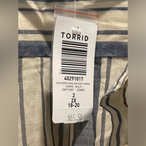 NWT Torrid $65 Stripe Voile Drop Shoulder cotton Shirt Kimono Size 2X - Picture 5 of 9